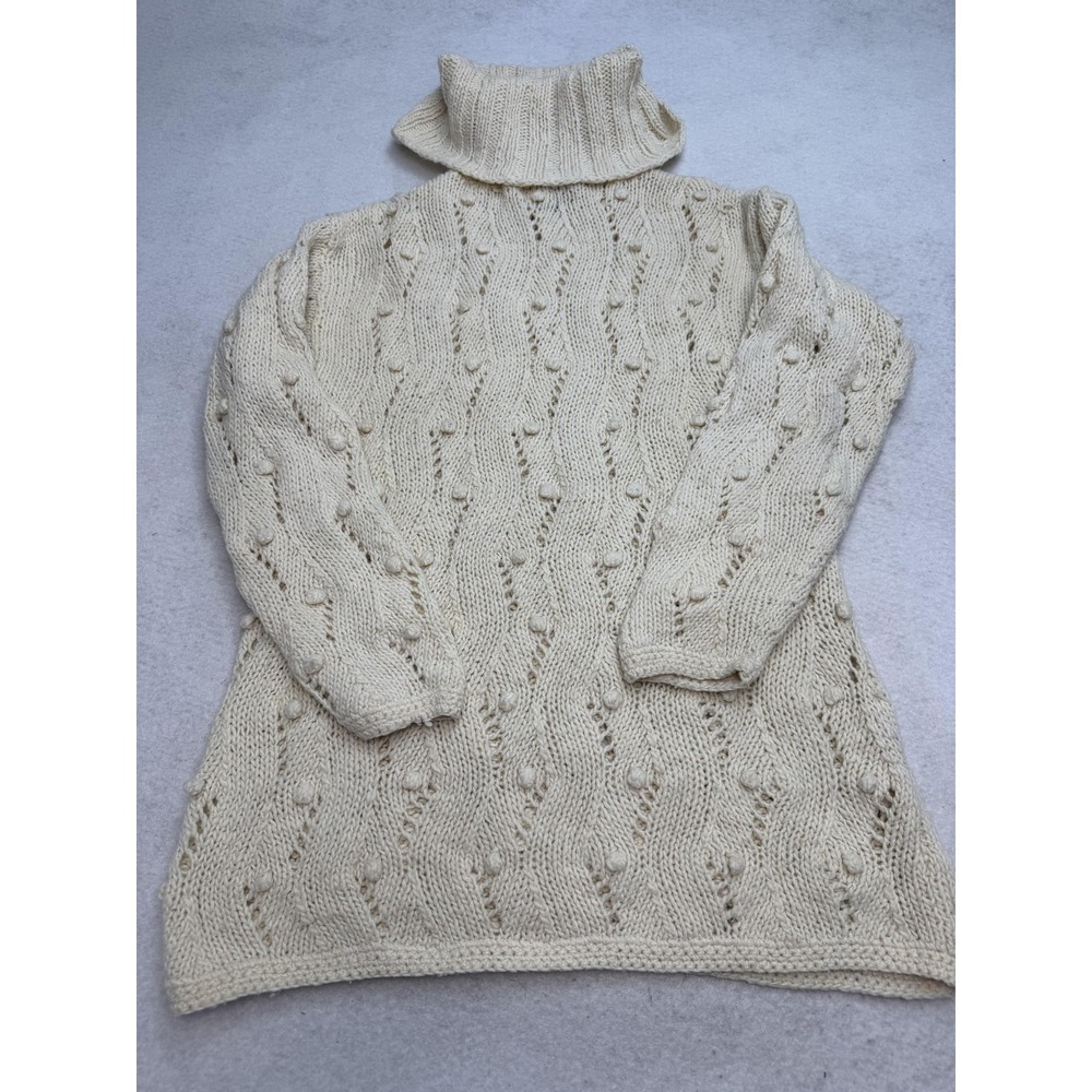 Nordic Design Sweater Tunic Womens Petite Medium White Wool‎ Alpaca Hand Knit